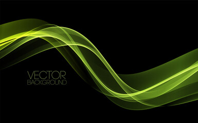 Wall Mural - Vector Abstract shiny color green wave design element on dark background. Science design