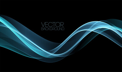 Wall Mural - vector abstract shiny color blue wave design element on dark background. science design