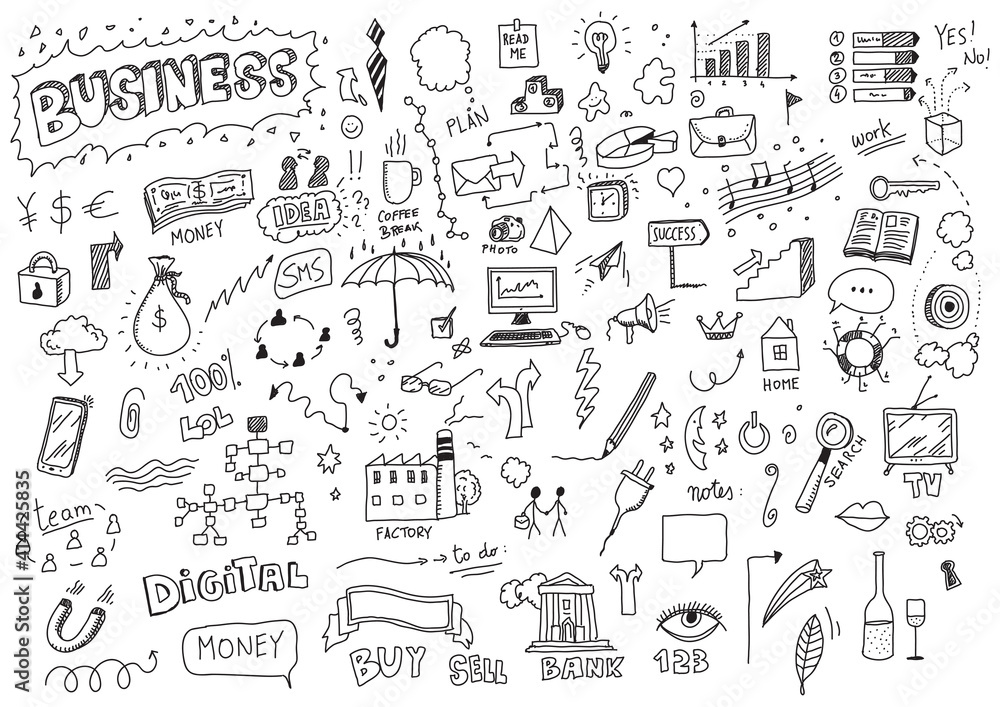 Hand drawn business doodles set Stock Vector | Adobe Stock