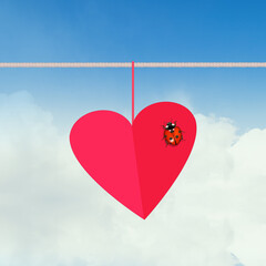 Poster - decoration of hanging heart with ladybug