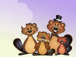 Sticker - illustration of funny marmots family