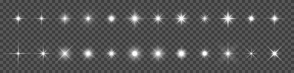 Wall Mural - Sparkling star, vector glowing star light effect. Glitter magic star sparks on transparent background.