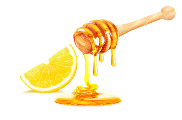 Sticker - lemon slice and dripping honey isolated