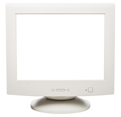 Old CRT computer monitor with cutout screen isolated on white