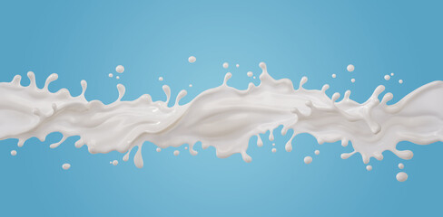 flowing and splash milk isolate on blue background