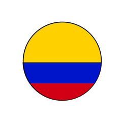 Columbia country flag vector push button circle with authentic colors for South American concepts. 