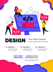 Wall Mural - tiny developers programming website for internet platform flat vector illustration. cartoon programm