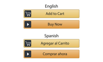 ecommerce buttons in english and spanish, buy now and add to cart buttons, for ecommerce web pages