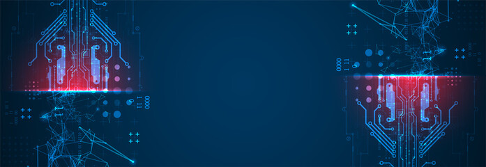 Abstract background on technological and scientific topics. Plexus effect with various techno details with a place under the text. Vector format.