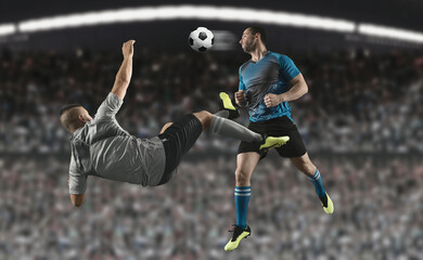 Wall Mural - Two football player man in action. Matte image