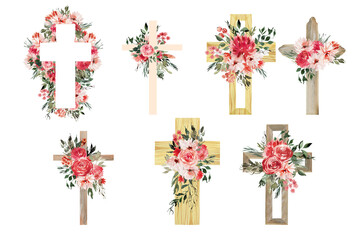 Watercolor Flower Cross, Wood Cross, Baptism, Floral Clipart, First Communion, Holy Spirit, Florals Arrangements, Easter cross