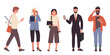 © Flash Vector - People with phone vector illustration set. Cartoon young man woman characters of different profession holding cellphone, office worker hipster student using smartphone to talk isolated on white