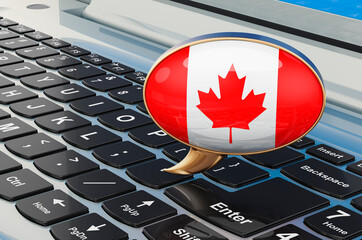 Sticker - Speech balloon with Canadian flag on keyboard laptop, 3D rendering