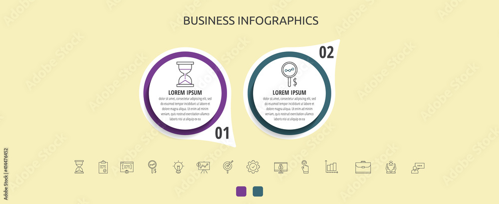 vector button timeline infographic, diagram chart,... Vector circles infographic with 2 steps, labels. Timeline used for ...