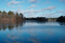 Winter Scenery Of Leach Pond In Borderland State Park MA USA