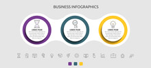 Business Vector Infographic Circles For Three Label, Diagram, Graph, Presentations. Concept With 3 Options Used With Content, Flowchart, Steps, Timeline, Workflow, Marketing.