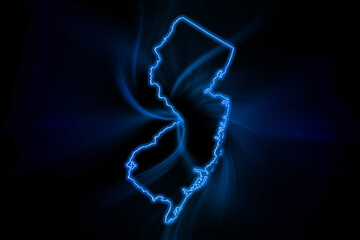 Glowing Map of New Jersey, modern blue outline map