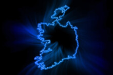 Glowing Map Of Ireland, Modern Blue Outline Map