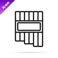 Black line Pan flute icon isolated on white background. Traditional peruvian musical instrument. Zampona. Folk instrument from Peru, Bolivia and Mexico. Vector.