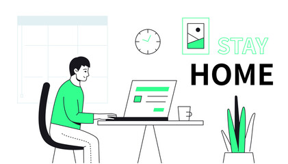 Wall Mural - stay home - line design style web banner