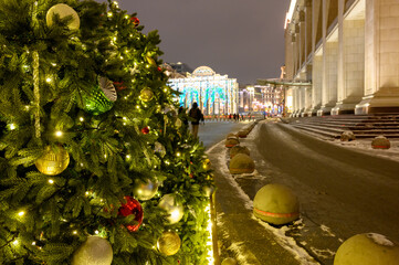 New Year and Christmas decorations of the Manege Square, Moscow, Russian Federation, January 12, 2021