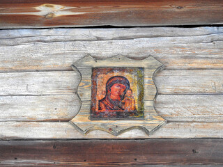 Otrhodox icon on the wall of the russian izba