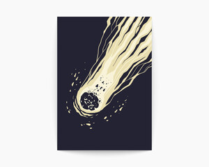 grunge meteor sketch. spectacular comet in space. beautiful cosmic background in dark color and whit