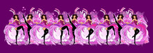 Cancan Dancers In Purple Dresses In Sketch Style