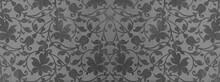 Old Gray Anthracite Vintage Shabby Damask Floral Flower Patchwork Tiles Stone Concrete Cement Wallwallpaer Texture Background Banner Panorama