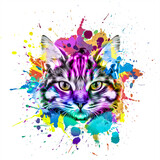 cat head with creative abstract elements on colorful background