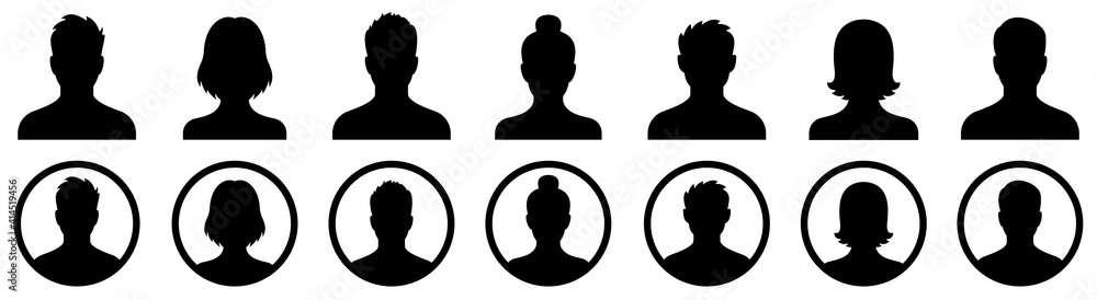 Profile icon. Avatar icons set. Male and female head silhouettes ...