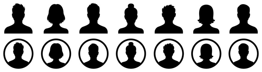 profile icon. avatar icons set. male and female head silhouettes. vector