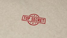 Top secret confidential stamp and hand stamping impact animation. Business and non public document 3D rendered concept.