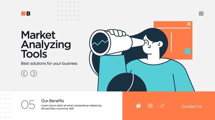 Landing page template of Digital Solutions Business Analytics and Planning. Modern Flat style. Vector