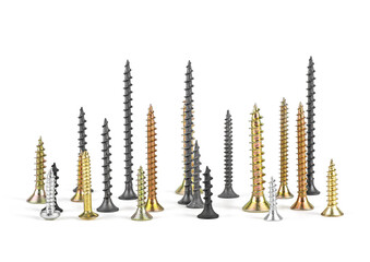 Poster - Front view of various screws isolated on a white background