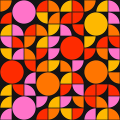 Poster - Quarter pink red orange color pattern. Pink red orange quarters pattern. Black background. Vector.