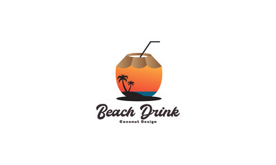 Wall Mural - coconut drink beach with tree logo design vector icon symbol illustration