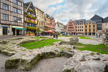 Wall Mural - Ancient walls near the spot Joan of Arc, or Jeanne d'Arc was burned at the stake in the historic medieval city of Rouen, France.