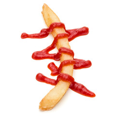 Wall Mural - French Fried Potatoes with ketchup isolated on white background