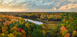 Colorful autumn sunset over Snipe Lake in the Hiawatha National Forest – Michigan Upper Peninsula – aerial view