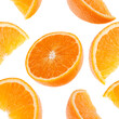 © Natika - Orange fruit seamless pattern. Orange segments isolated on white background. Food background.