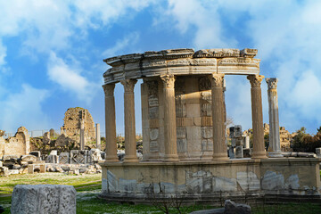 Old ruins in Side, Turkey - archaeology background