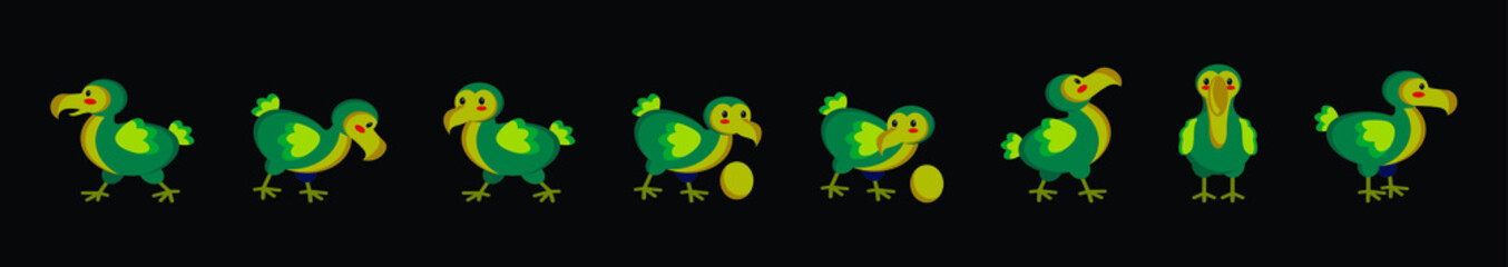 Wall Mural - set of dodo bird cartoon icon design template with various models. vector illustration isolated on black background