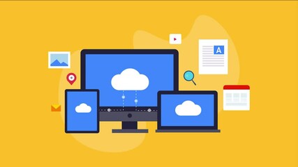 Wall Mural - marketing solution with cloud computing technology. animation explainer concept. online business and