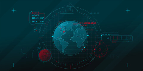 Wall Mural - design of a futuristic software interface for tracking an object on the planet.
