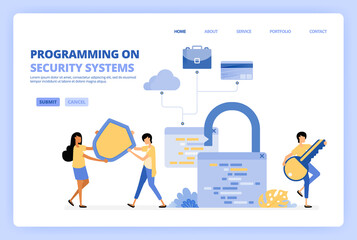 Program security systems for business, financial, technology activities to protect user privacy and security. Can be use for landing page template ui ux web mobile app poster banner website flyer ads
