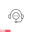 © Fourdoty - CRM line icon. Headset with bubble speech. Testimonials and customer relationship management concept. Simple outline style. Vector illustration isolated on white background. Editable stroke EPS 10.