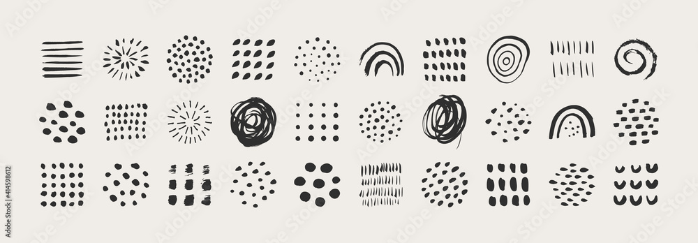 Abstract Graphic Elements in Minimal Trendy Style. Vector Set of Hand Drawn Texture for creating Patterns, Invitations, Posters, Cards, Social Media Posts and Stories - obrazy, fototapety, plakaty 