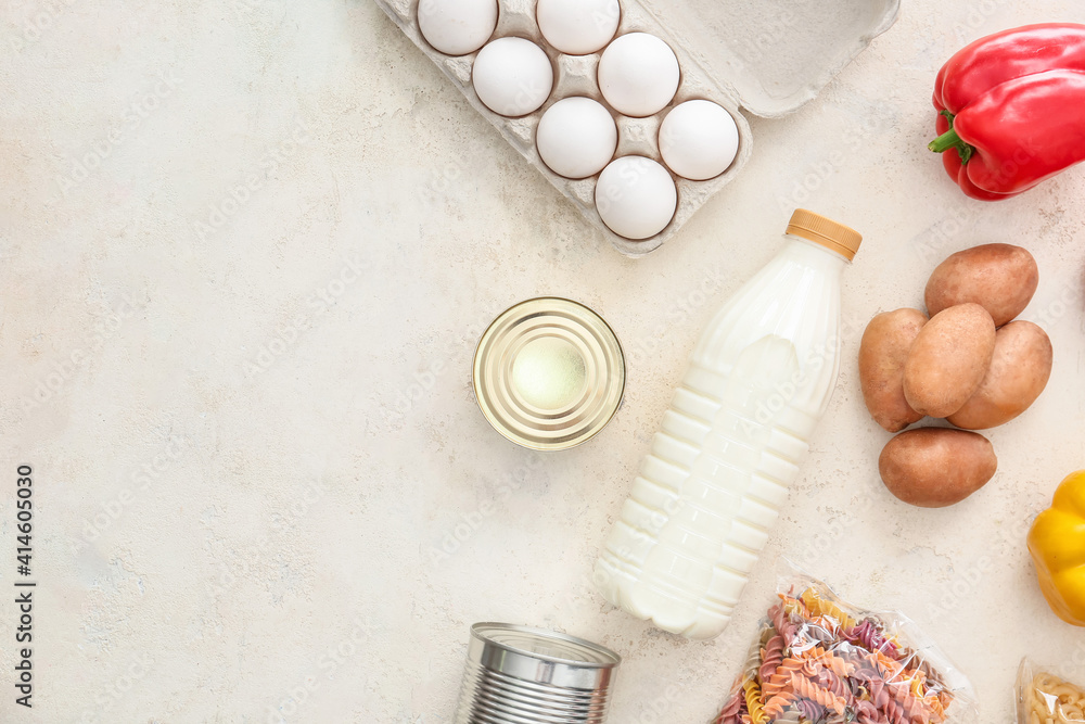 Different products on light background