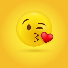 3d Kiss Face, Kissing Face Emoji With Red Heart, Blowing A Kiss Emoticon	
